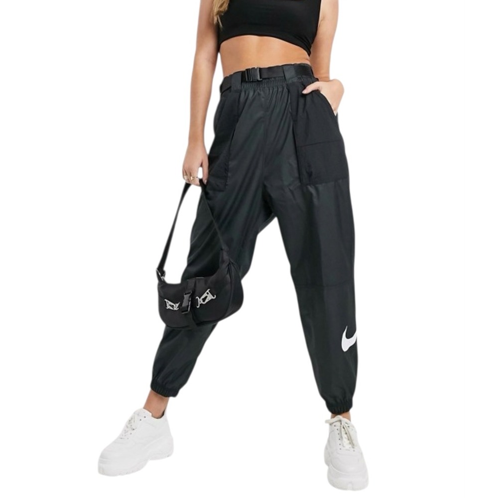 Nike Sportswear Swoosh Joggers Black High Rise Cargo Track Pants Streetwear S‎